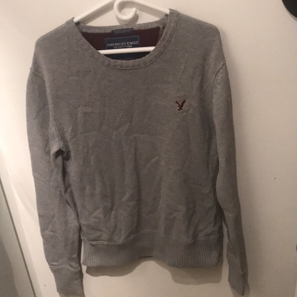 American Eagle Vintage Fit 100% Heavy Cotton Sweater Grey w/maroon logo SZ M - Picture 3 of 7